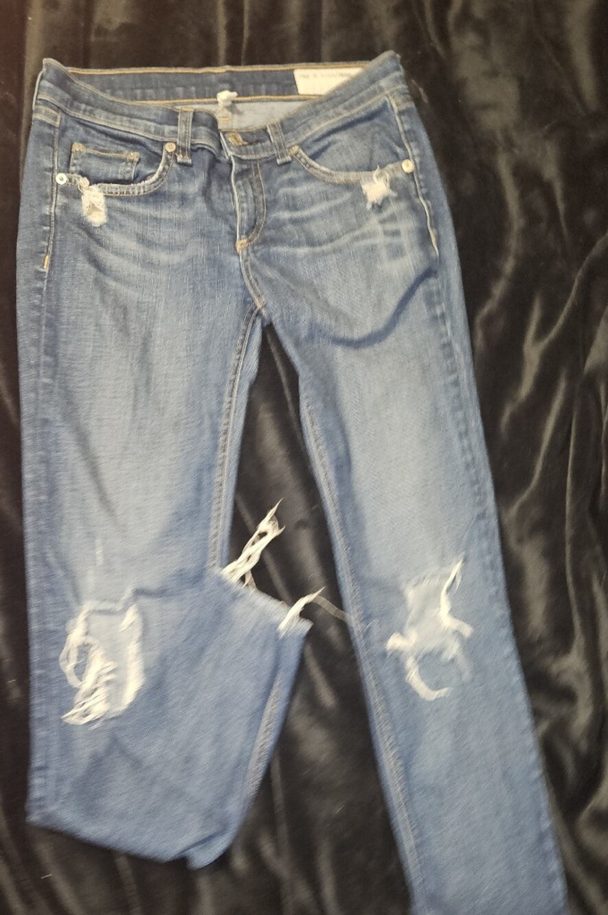 Rag & Bones Women's Distressed Slim Blue Jeans